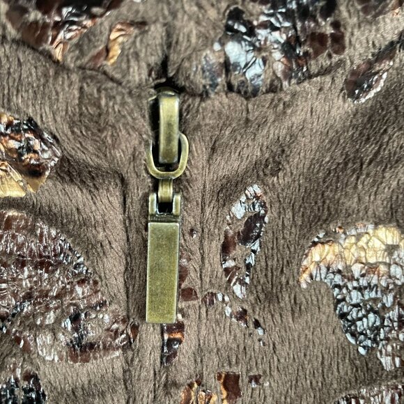 Erin London Vest L Brown Velvet Full Zip Metallic Warm Pockets Cozy Office Work - Picture 8 of 13